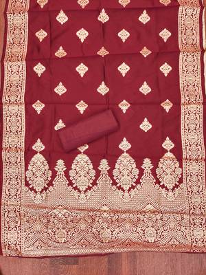 Maroon silk embroidered unstitched dressmaterials 3 pair top bottom dupptaa 3