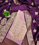 Wine silk embroidered unstitched dressmaterials 3 pair top bottom dupptaa