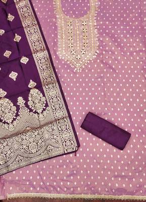Wine silk embroidered unstitched dressmaterials 3 pair top bottom dupptaa 2