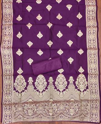 Wine silk embroidered unstitched dressmaterials 3 pair top bottom dupptaa 3