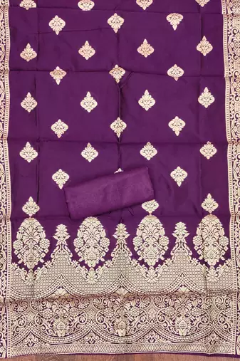 Wine silk embroidered unstitched dressmaterials 3 pair top bottom dupptaa