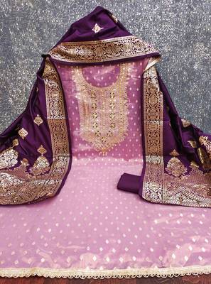 Wine silk embroidered unstitched dressmaterials 3 pair top bottom dupptaa 4
