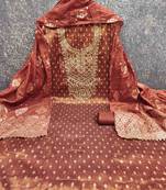 Brown silk embroidered unstitched dressmaterials 3 pair top bottom dupptaa