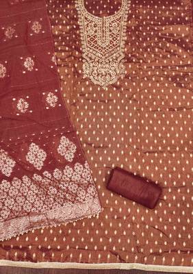 Brown silk embroidered unstitched dressmaterials 3 pair top bottom dupptaa 3