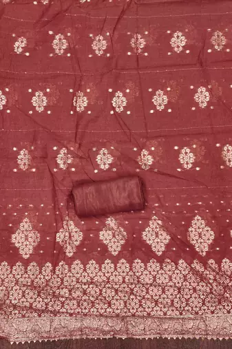 Brown silk embroidered unstitched dressmaterials 3 pair top bottom dupptaa