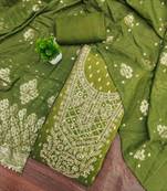 Green silk embroidered unstitched dressmaterials 3 pair top bottom dupptaa