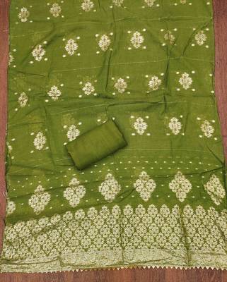 Green silk embroidered unstitched dressmaterials 3 pair top bottom dupptaa 2