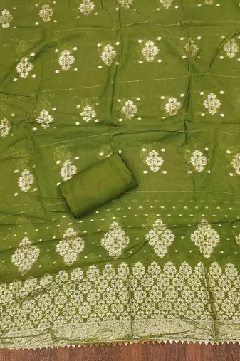 Green silk embroidered unstitched dressmaterials 3 pair top bottom dupptaa