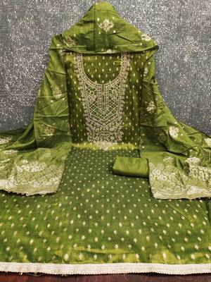 Green silk embroidered unstitched dressmaterials 3 pair top bottom dupptaa 4