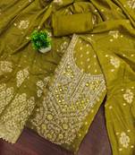 Sea green silk embroidered unstitched dressmaterials 3 pair top bottom dupptaa