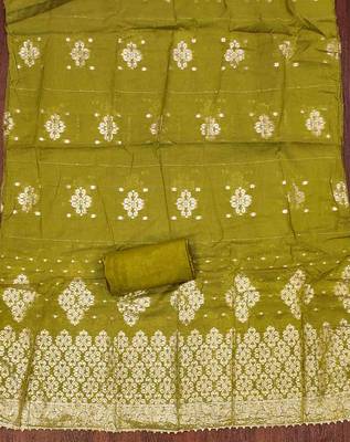 Sea green silk embroidered unstitched dressmaterials 3 pair top bottom dupptaa 2