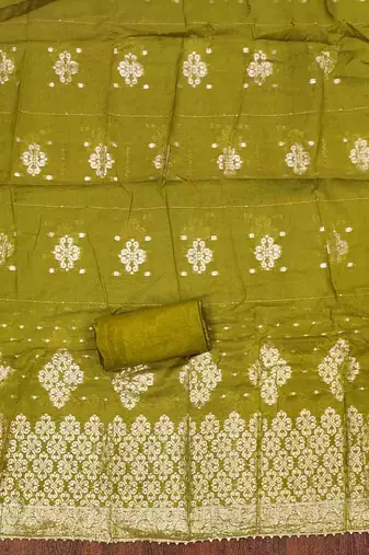 Sea green silk embroidered unstitched dressmaterials 3 pair top bottom dupptaa