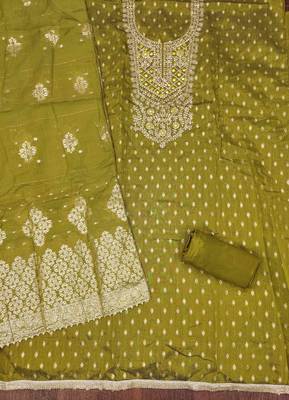 Sea green silk embroidered unstitched dressmaterials 3 pair top bottom dupptaa 3