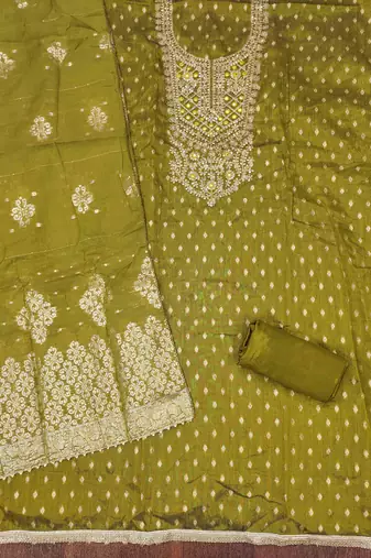 Sea green silk embroidered unstitched dressmaterials 3 pair top bottom dupptaa