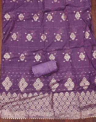 Purple silk embroidered unstitched dressmaterials 3 pair top bottom dupptaa 2