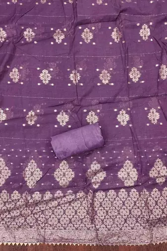 Purple silk embroidered unstitched dressmaterials 3 pair top bottom dupptaa