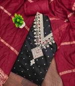 Black silk embroidered unstitched dressmaterials 3 pair top bottom dupptaa