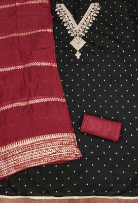 Black silk embroidered unstitched dressmaterials 3 pair top bottom dupptaa 3