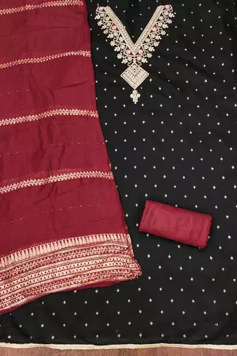 Black silk embroidered unstitched dressmaterials 3 pair top bottom dupptaa
