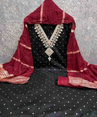 Black silk embroidered unstitched dressmaterials 3 pair top bottom dupptaa 4
