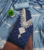 Blue silk embroidered unstitched dressmaterials 3 pair top bottom dupptaa