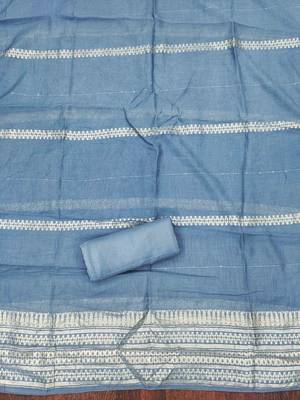 Blue silk embroidered unstitched dressmaterials 3 pair top bottom dupptaa 3