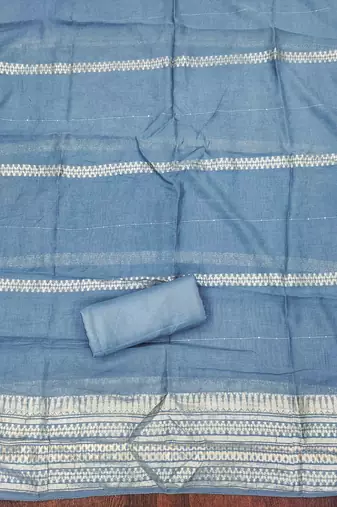 Blue silk embroidered unstitched dressmaterials 3 pair top bottom dupptaa