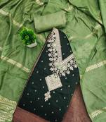 Green silk embroidered unstitched dressmaterials 3 pair top bottom dupptaa