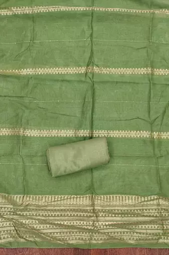 Green silk embroidered unstitched dressmaterials 3 pair top bottom dupptaa
