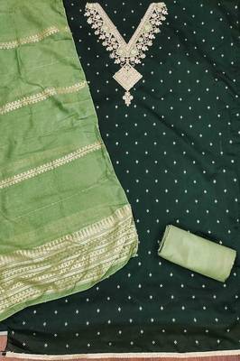Green silk embroidered unstitched dressmaterials 3 pair top bottom dupptaa 3