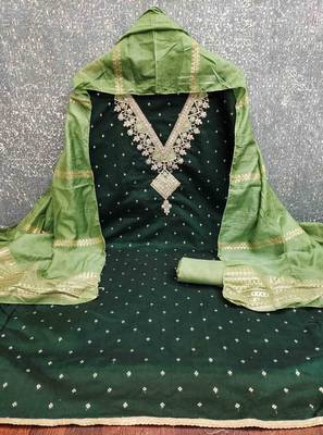 Green silk embroidered unstitched dressmaterials 3 pair top bottom dupptaa 4