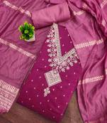 Pink silk embroidered unstitched dressmaterials 3 pair top bottom dupptaa