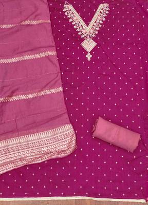 Pink silk embroidered unstitched dressmaterials 3 pair top bottom dupptaa 3