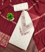 Maroon silk embroidered unstitched dressmaterials 3 pair top bottom dupptaa