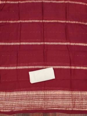 Maroon silk embroidered unstitched dressmaterials 3 pair top bottom dupptaa 3