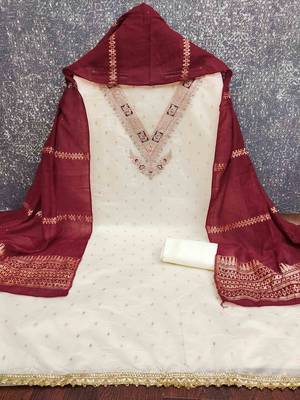 Maroon silk embroidered unstitched dressmaterials 3 pair top bottom dupptaa 4
