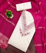Pink silk embroidered unstitched dressmaterials 3 pair top bottom dupptaa