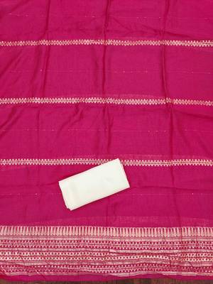 Pink silk embroidered unstitched dressmaterials 3 pair top bottom dupptaa 2