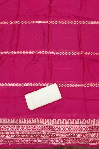 Pink silk embroidered unstitched dressmaterials 3 pair top bottom dupptaa