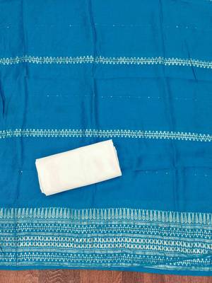 Indigo silk embroidered unstitched dressmaterials 3 pair top bottom dupptaa 2