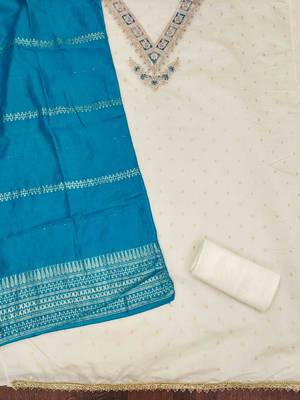 Indigo silk embroidered unstitched dressmaterials 3 pair top bottom dupptaa 3