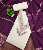 Wine silk embroidered unstitched dressmaterials 3 pair top bottom dupptaa