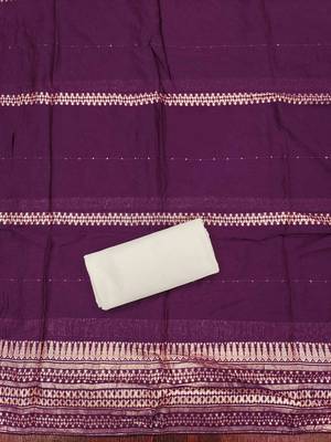 Wine silk embroidered unstitched dressmaterials 3 pair top bottom dupptaa 2