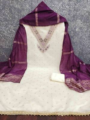 Wine silk embroidered unstitched dressmaterials 3 pair top bottom dupptaa 4