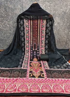 black cotton blend embroidered unstitched dressmaterials 3 pair top bottom dupptaa 2