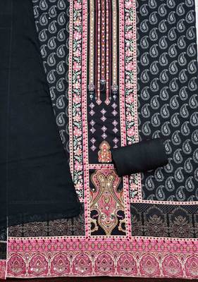 black cotton blend embroidered unstitched dressmaterials 3 pair top bottom dupptaa 3
