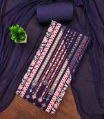 blue cotton blend embroidered unstitched dressmaterials 3 pair top bottom dupptaa