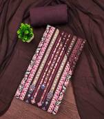 brown cotton blend embroidered unstitched dressmaterials 3 pair top bottom dupptaa