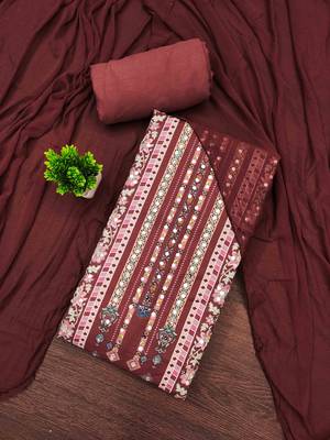 maroon cotton blend embroidered unstitched dressmaterials 3 pair top bottom dupptaa 1