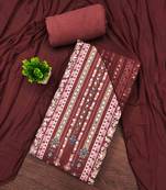 maroon cotton blend embroidered unstitched dressmaterials 3 pair top bottom dupptaa